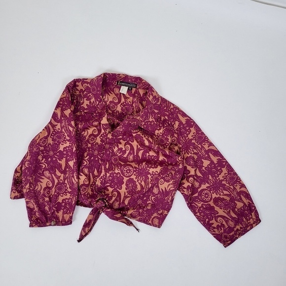 *Free With Purchase* Floral cropped blouse 3/4 sleeve peasant top crop front tie - Picture 5 of 8